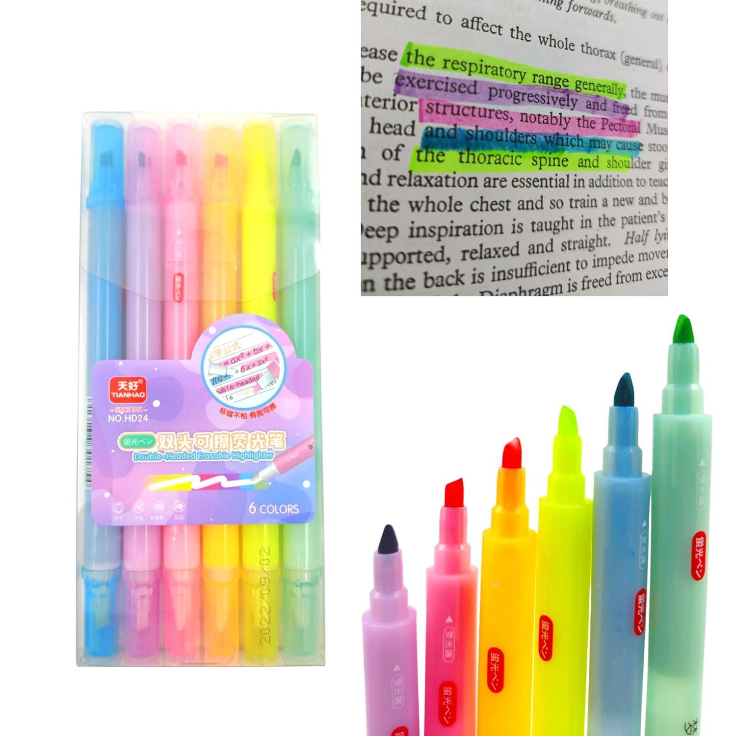 Erasable Highlighters | Markers Set Of 6 Pastel Shades | Chisel Tip Fine Grip Marker Pen - Multi-color view 3