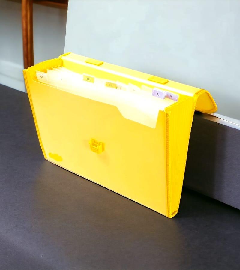 12-Pocket Expanding File Folder with Handle and Buckle Closure - Yellow| A4 Size Document Organizer view 2