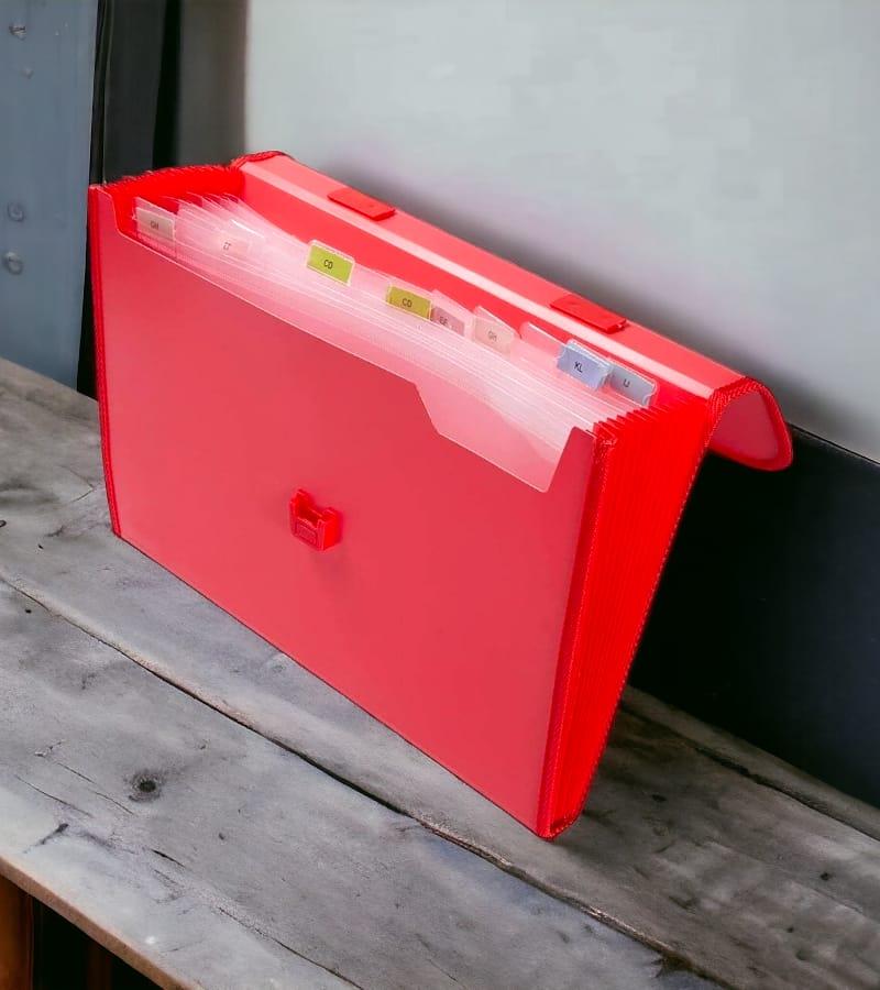 12-Pocket Expanding File Folder with Handle and Buckle Closure - Red | A4 Size Document Organizer view 2