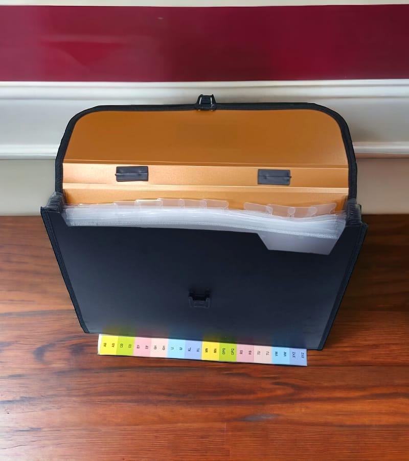 12-Pocket Expanding File Folder with Handle and Buckle Closure - Brown | A4 Size Document Organizer view 2