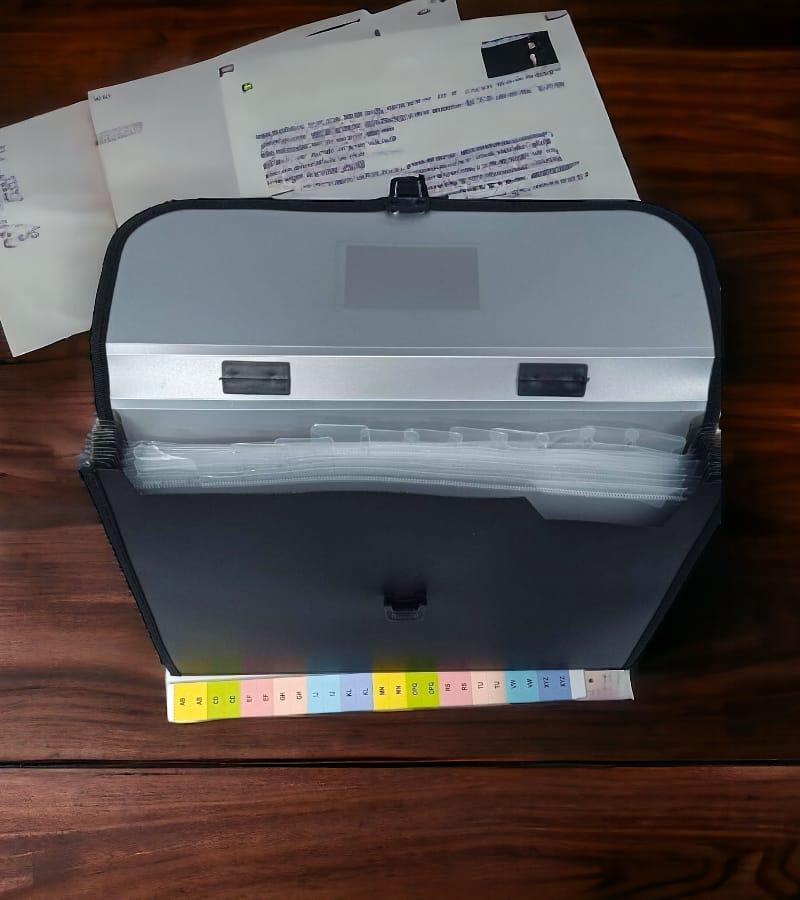 12-Pocket Expanding File Folder with Handle and Buckle Closure - Silver | A4 Size Document Organizer view 2