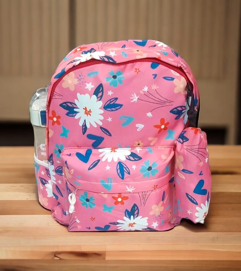 Printed Small Size Kids Backpack Unisex School Bag with Free Pencil Stationery Pouch - Pink (Suitable for Kids up to 5 years) view 2