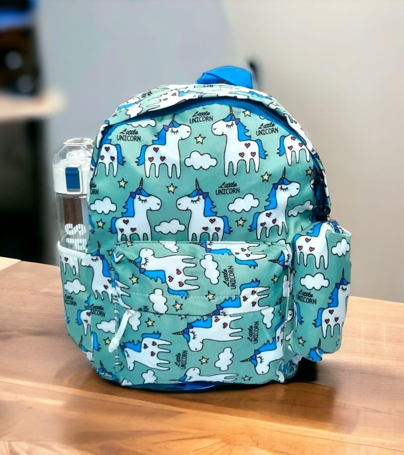 Printed Polyester Small Size Kids Backpack Unisex School Bag with Free Pencil Stationery Pouch (Dark Aqua) view 2
