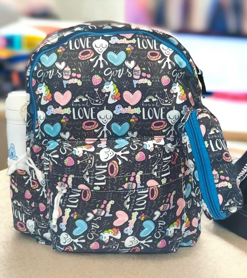 Unisex Small Size Kids Bag School Backpack with Free Pencil Stationery Pouch - Multicolor Printed (Suitable for Kids up to 5 years) view 2