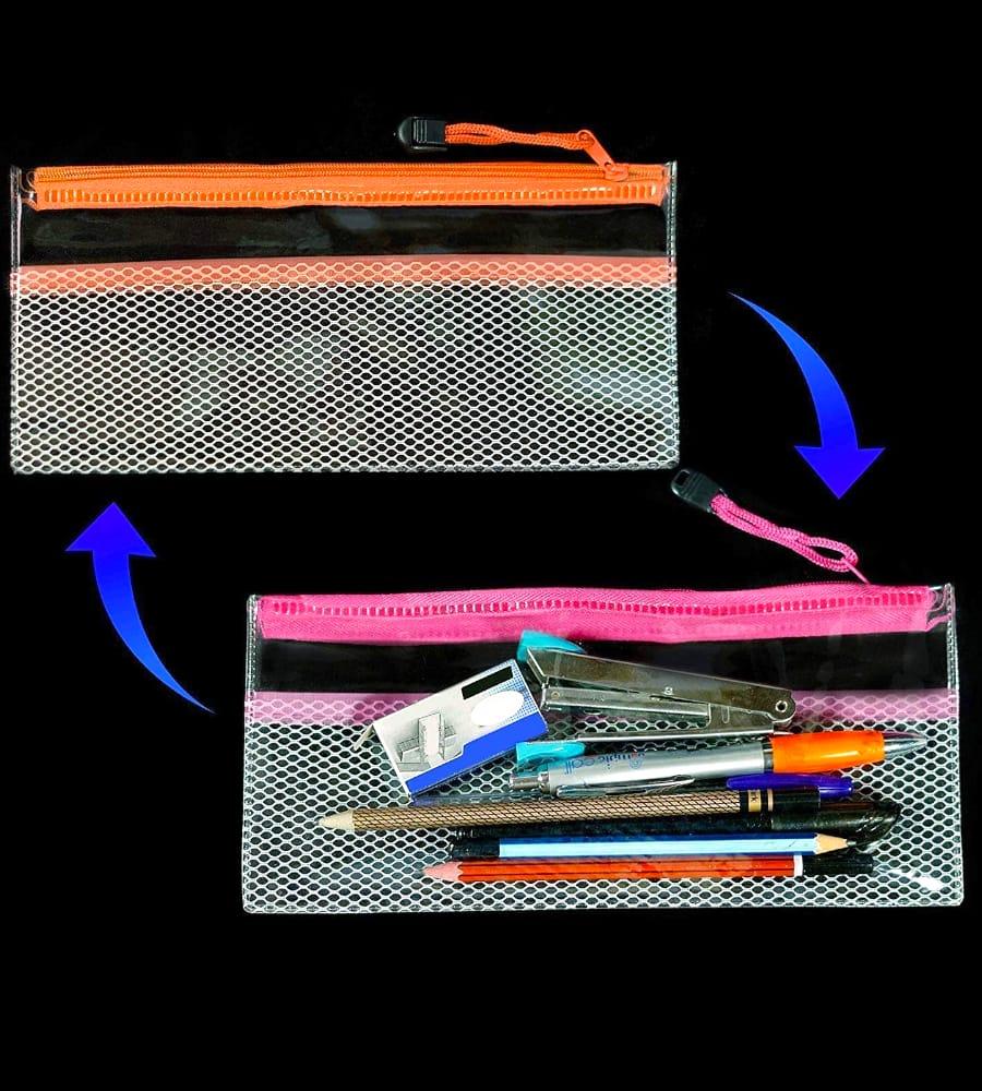 Transparent Zippered Pencil Pen |Stationary Case |Travel Document Holder Bag |Cosmetics Pouch Both for Girls and Boys (Pack Of 2) view 2