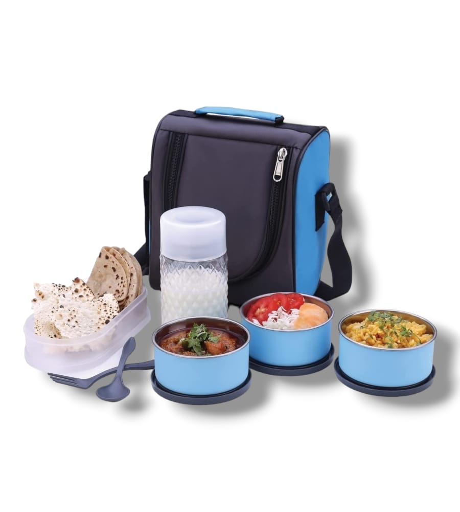 4-in-1 Lunch Box Set: Steel Containers, Casserole, Bottle & Bag for Office/School view 2