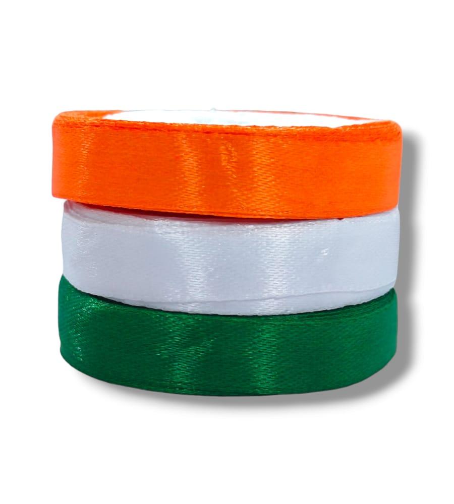 Tricolor Satin Ribbon - Set of 3 Ribbon Rolls, 10 Meters Each Republic Day Celebration, Independence Day Celebration view 2