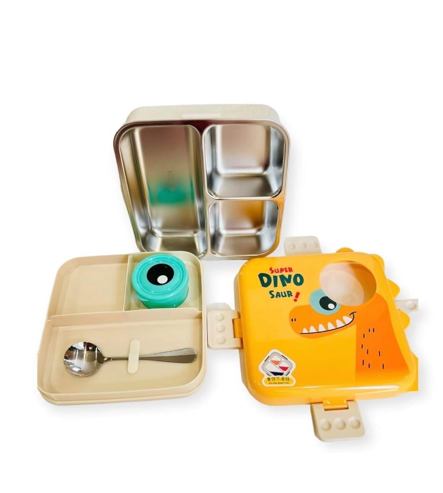 Dinosaur Printed 3 Compartment 1120ml+70ml Stainless Steel Lunchbox- Stainless Steel, Reusable, Leakproof & Freezer Safe view 2