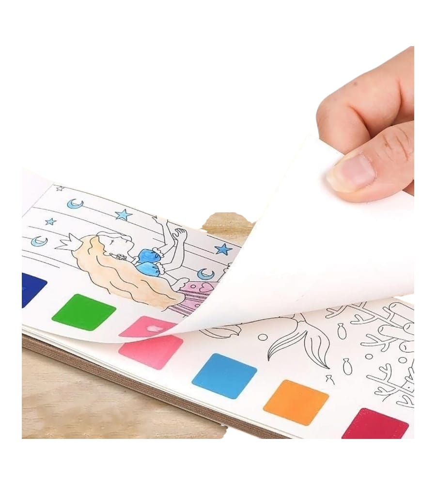 Magical Girl Watercolor Painting Notepad for Kids - 12 Different Pages, Water Painting Book with Watercolors & Brush view 4