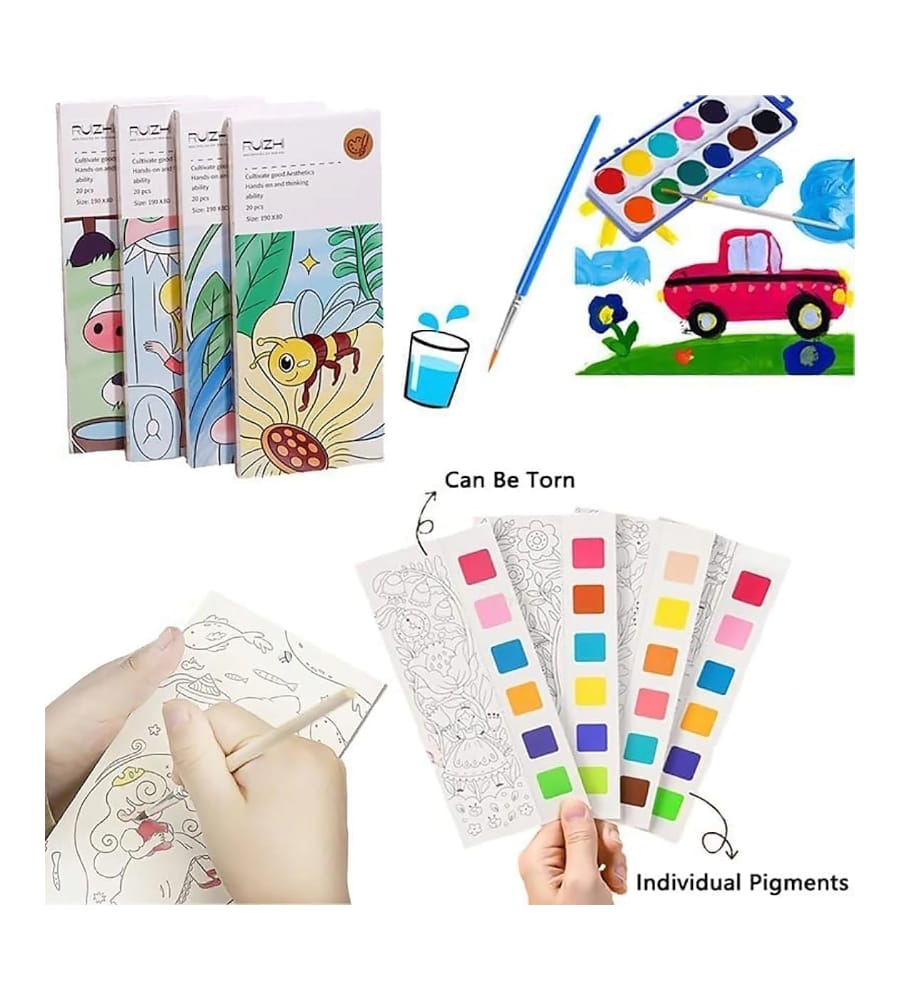 Unicorn Watercolor Painting Notepad for Kids - 12 Different Pages, Water Painting Book with Watercolors & Brush view 2