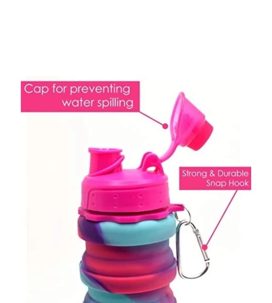 Silicone Expandable Bottle with Snap Hook - Foldable 500ml Leak-Proof Bottle for Men, Women, & Kids (Dark Pink) view 2