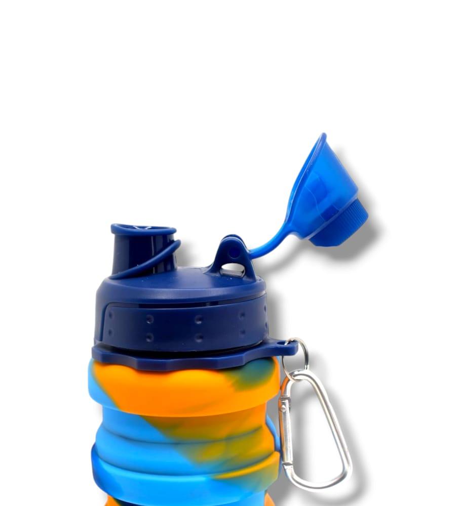 Silicone Expandable Bottle with Snap Hook - Foldable 500ml Leak-Proof Bottle for Men, Women, & Kids (Blue) view 2