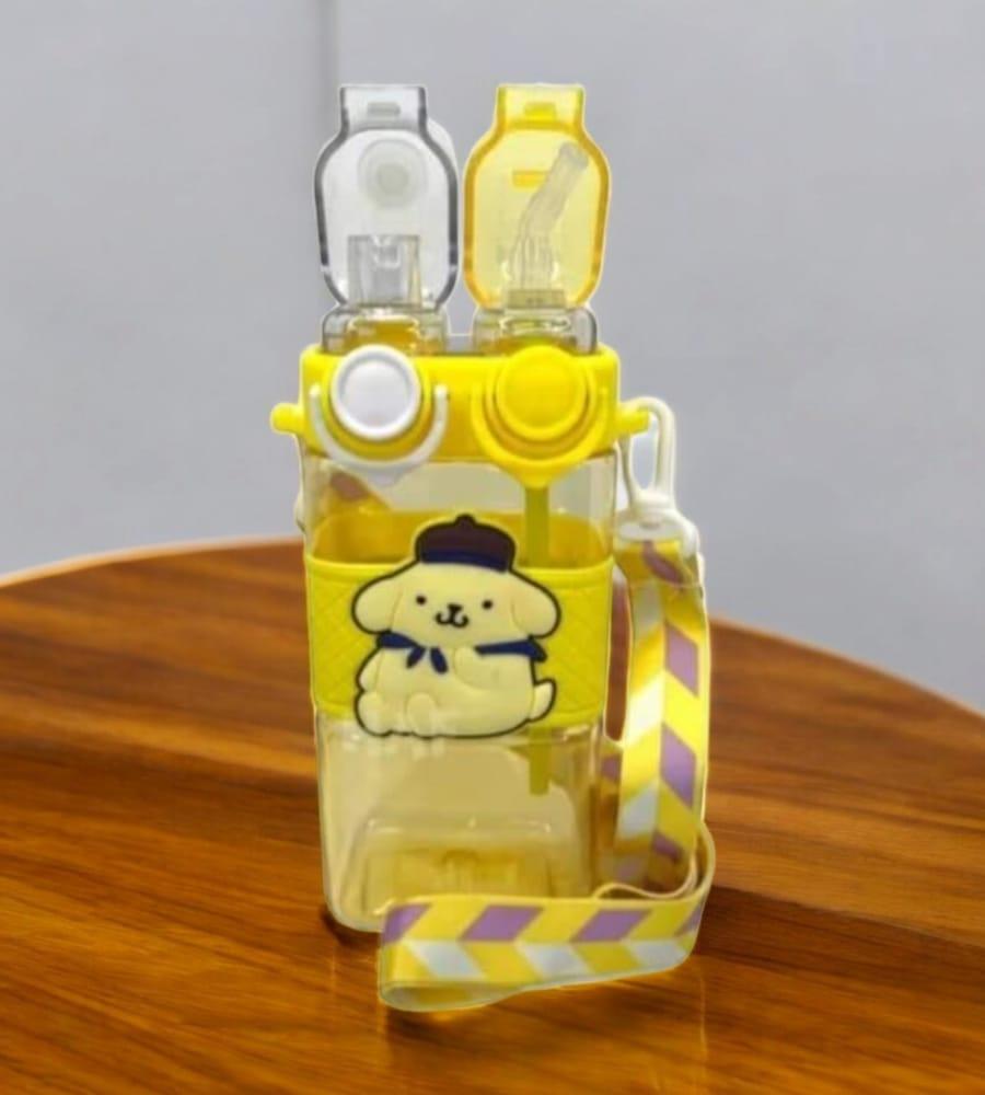 Cartoon Printed Square Sipper for Kids - Double Drinking Cup, Airtight & Leak-Proof 580 ML (Yellow) view 2