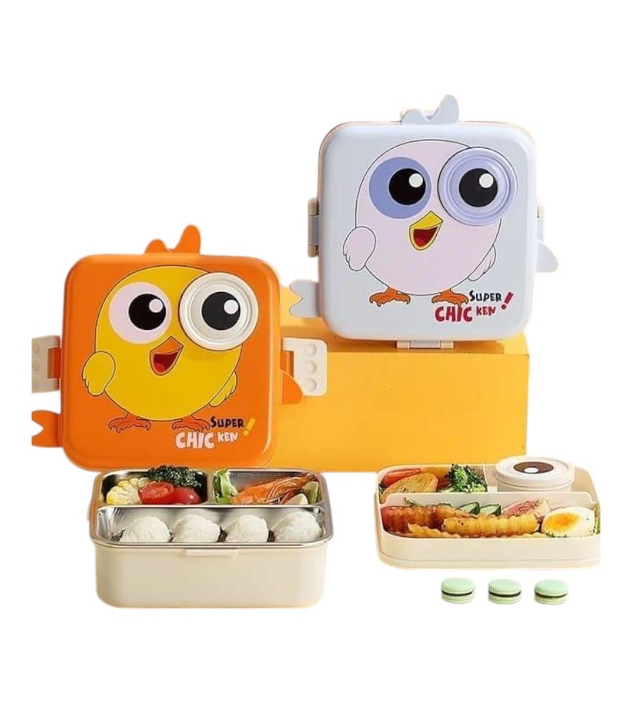 Chicken Printed 3 Compartment 1120ml+70ml Stainless Steel Lunchbox- Stainless Steel, Reusable, Leakproof & Freezer Safe view 2