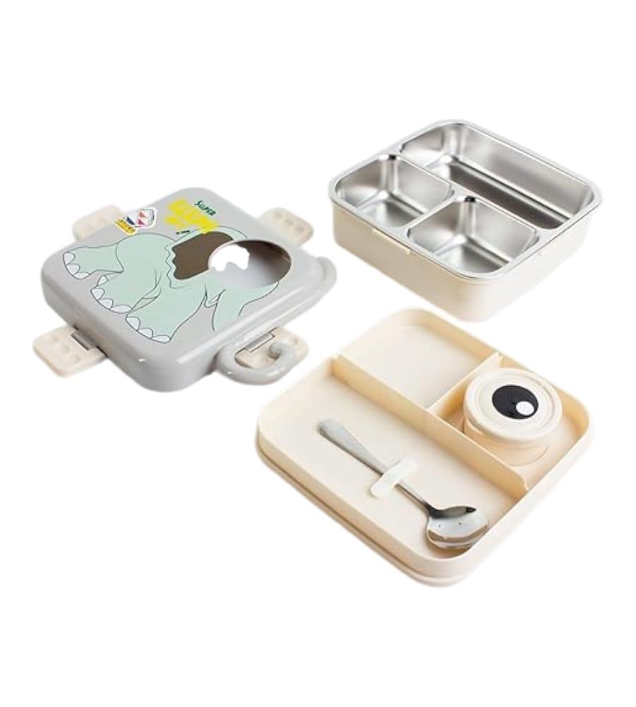 Elephant Printed 3 Compartment 1120ml+70ml Stainless Steel Lunchbox- Stainless Steel, Reusable, Leakproof & Freezer Safe view 2