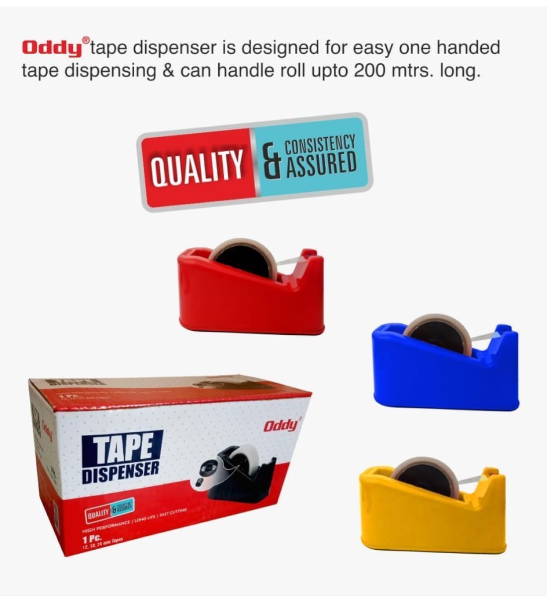 Oddy Heavy Duty Tape Dispenser – Non-Skid Base | One-Handed Operation | Fits 12mm, 18mm, 24mm Tapes up to 200m | For Home, Office & School Use view 2