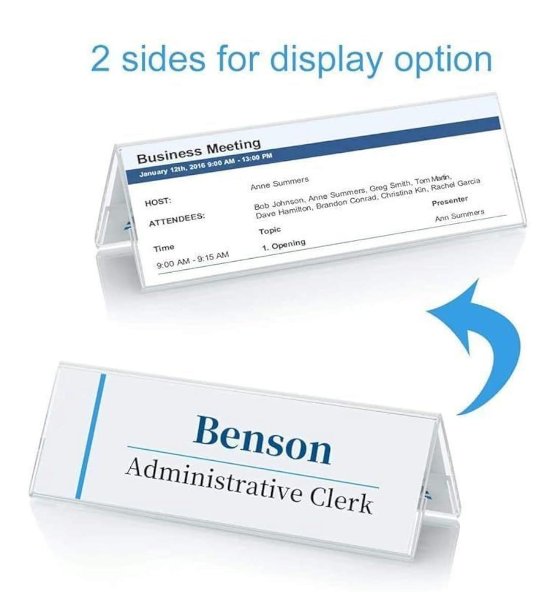 Kebica Acrylic V-Shaped Double-Sided Desk Name Plate Holder 12x2 Inch Clear Table Sign Display Stand view 2