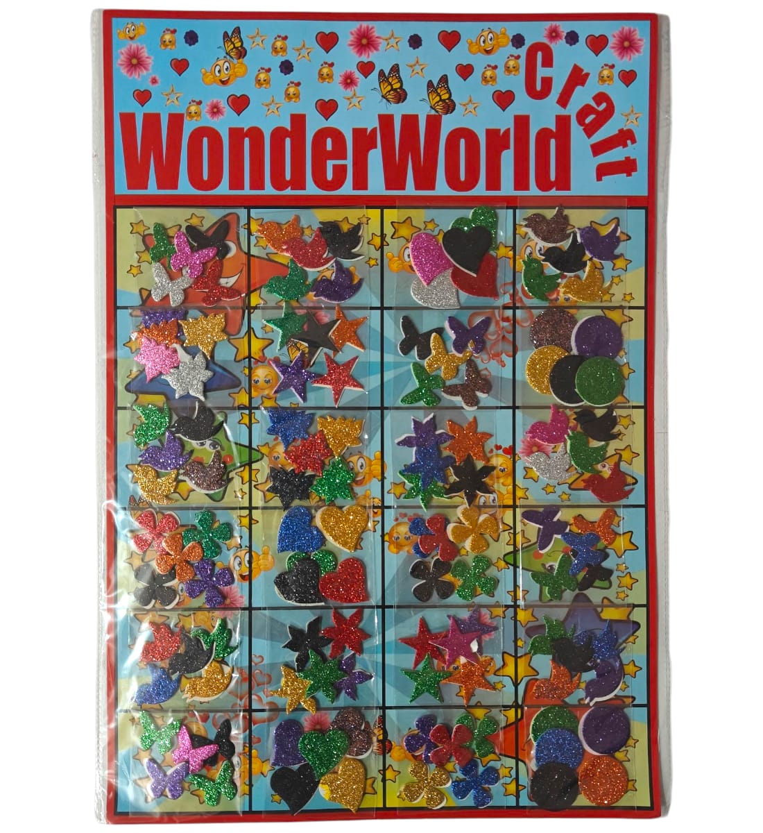 Glitter Stickers Set – 120 Pcs Self-Adhesive Mix Shapes (Star, Heart, Butterfly, Flower, Face Emoji, Birds) | Polyester Fibre Craft Stickers for Decoration, Scrapbooking & DIY Projects view 2