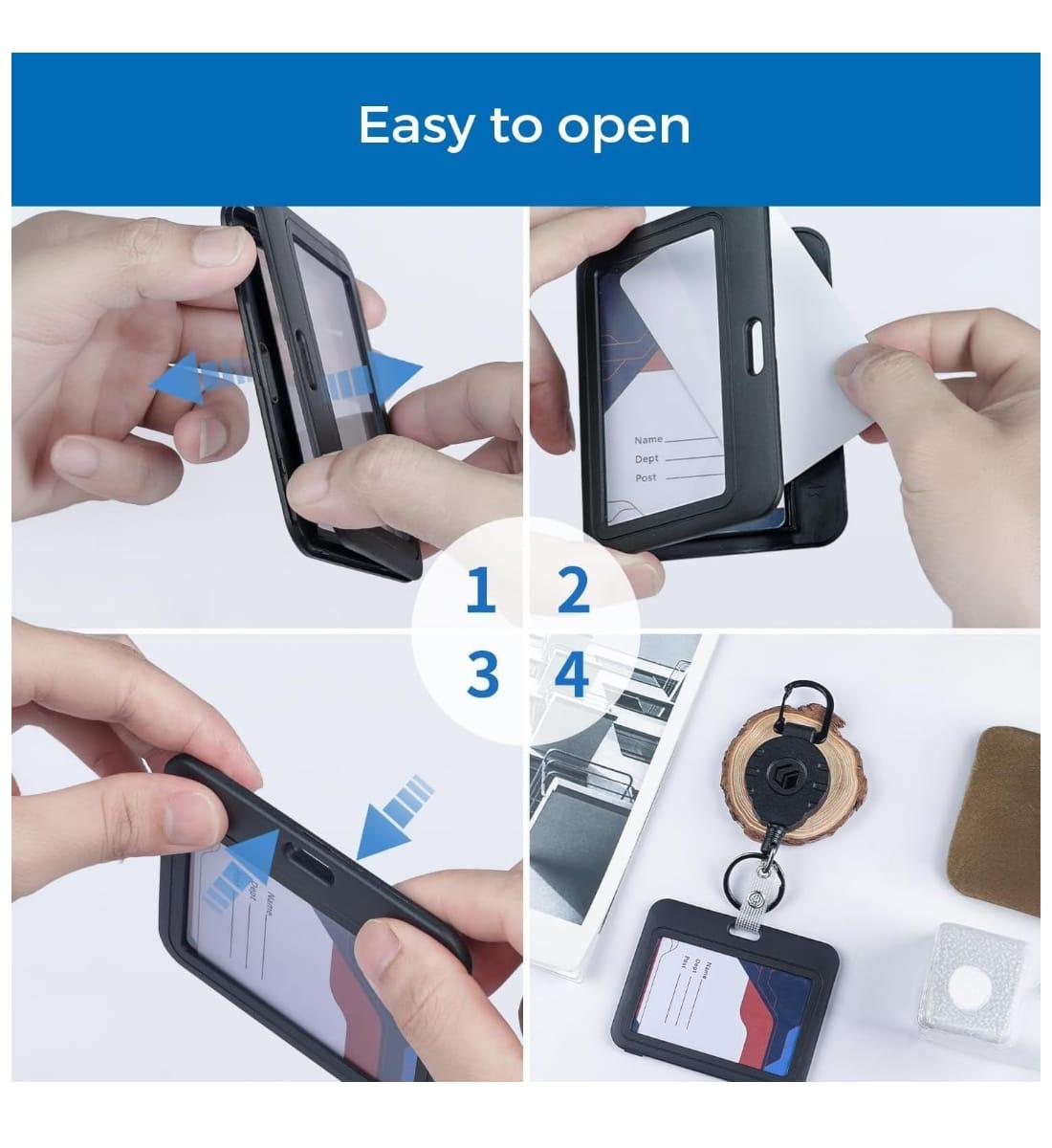 Solo ID Card Holder – Pack of 2 | Horizontal Double-Sided Badge Case | Durable Plastic ID Protector for Office, School & Events | Blue (5.4 x 8.5 cm) view 2