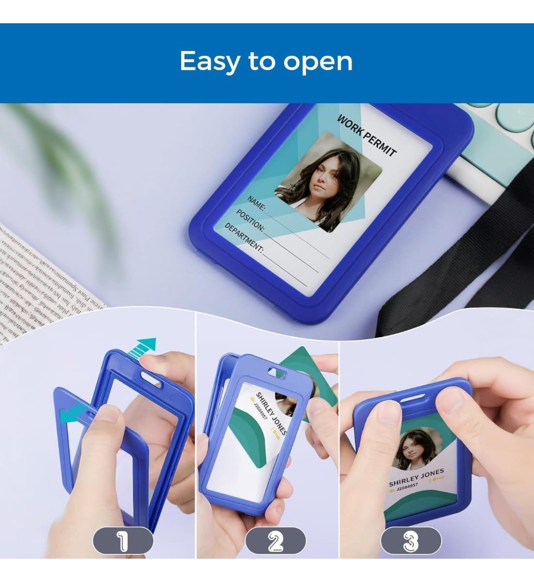 Solo ID Card Holder – Pack of 2 | Vertical Double-Sided Badge Case | Durable Plastic ID Protector for Office, School & Events | Blue (5.4 x 8.5 cm) view 2