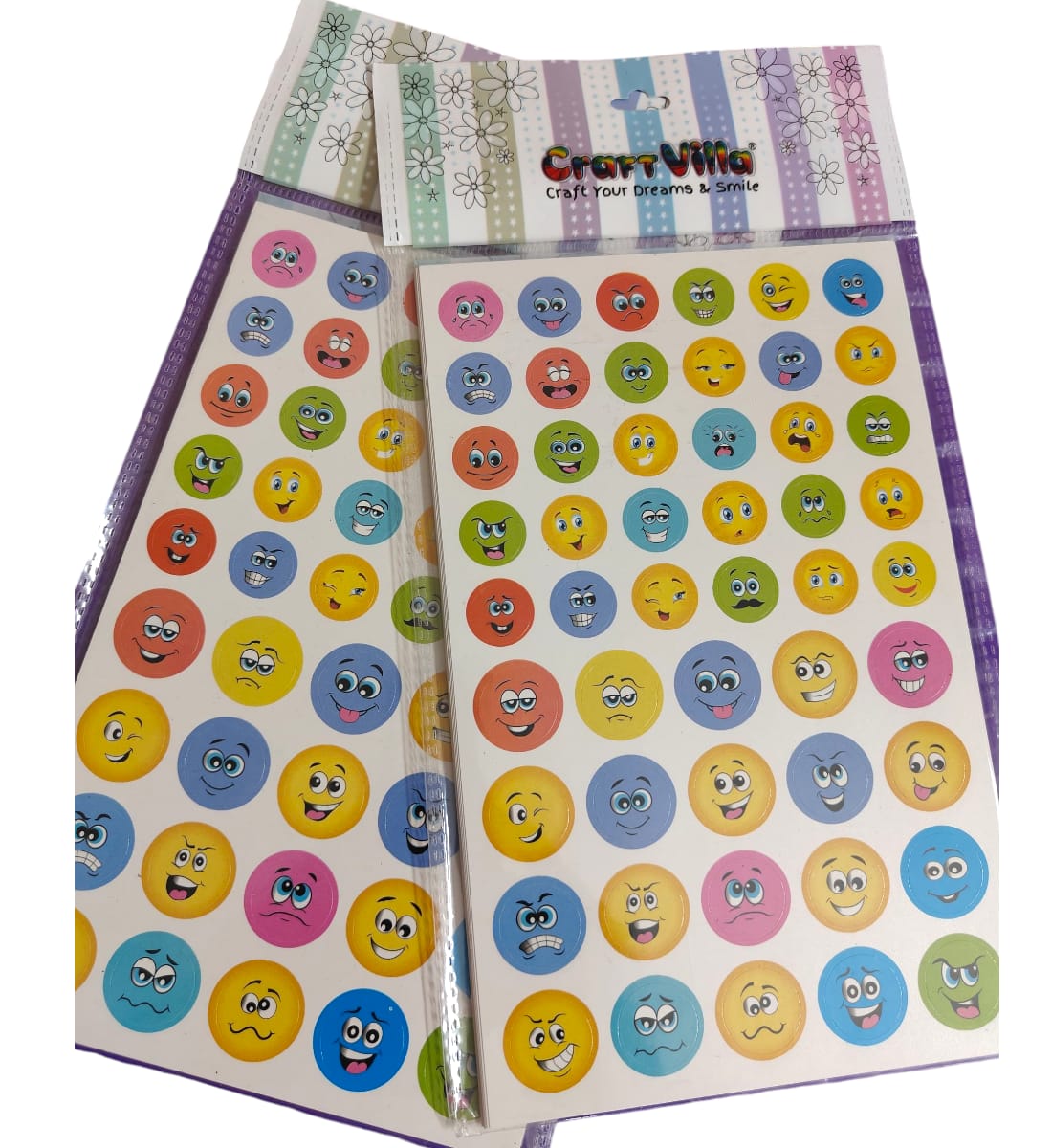 CraftVilla Face Emojis Stickers – 50 Pcs Round Multicolor Stickers in Different Styles | Fun Self-Adhesive Stickers for Kids, Crafts & Decorations (Pack of 2) view 2