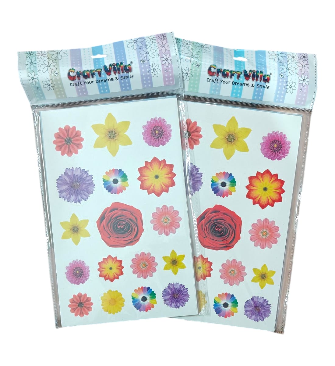 CraftVilla Flower Stickers –Multicolor Stickers 17 PCS | Fun Self-Adhesive Stickers for Kids, Crafts & Decorations (Pack of 2) view 2