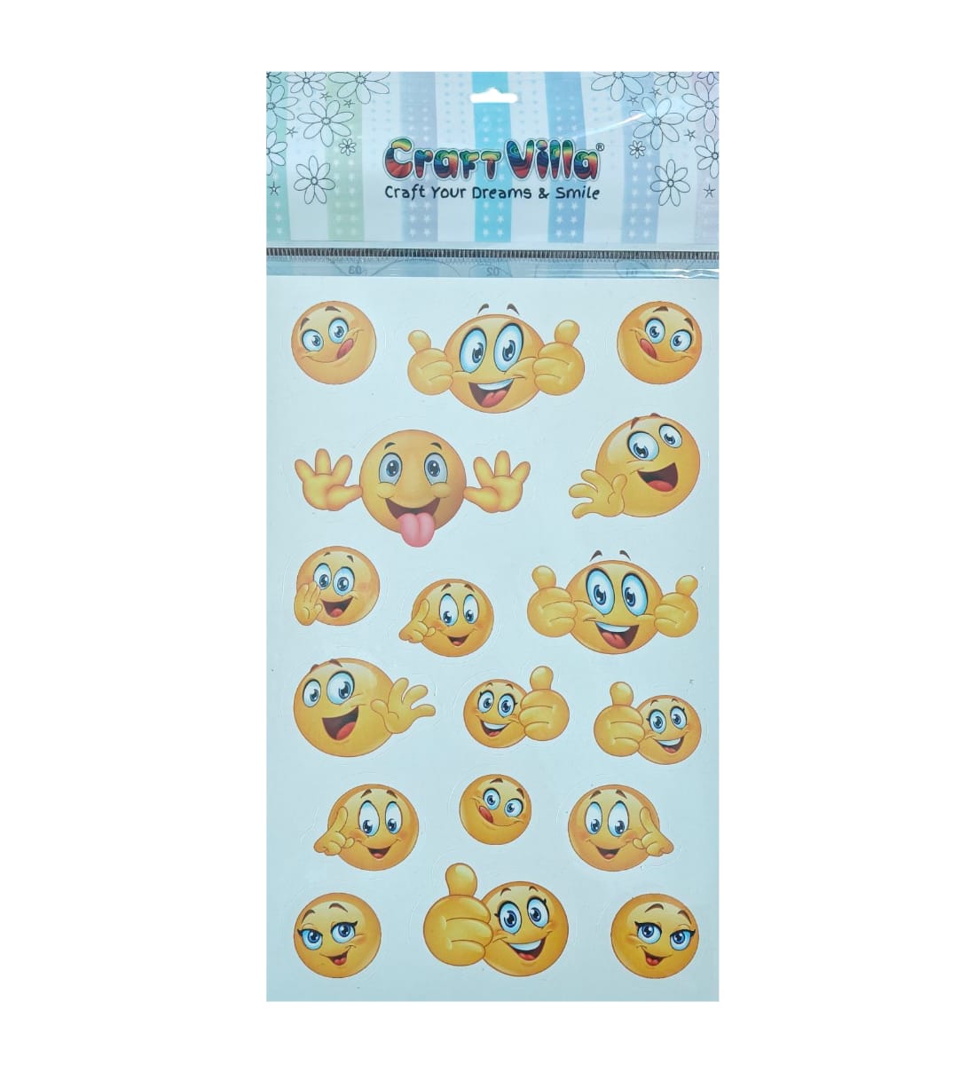 CraftVilla Smiley Happy Face 3D Stickers – 17 Pcs Round Yellow Stickers in Different Styles | Fun Self-Adhesive Stickers for Kids, Crafts & Decorations (Pack of 2) view 2