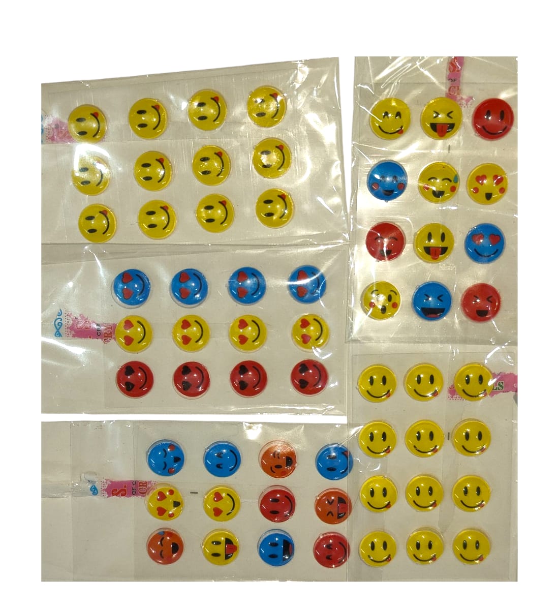 Multicolor Small Round Emoji Self-Adhesive PVC Craft Glitter Stickers – 60 Pcs (5 Packs × 12 Stickers) | Fun DIY Stickers for Kids & Crafts view 2