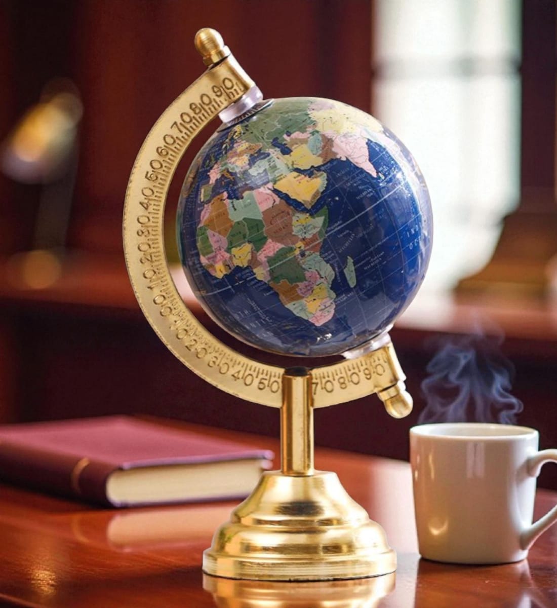 Golden Stand Mini World Geography Globe (7.5 cm) | Educational & Decorative Rotating Multicolor World Map Globe view 2