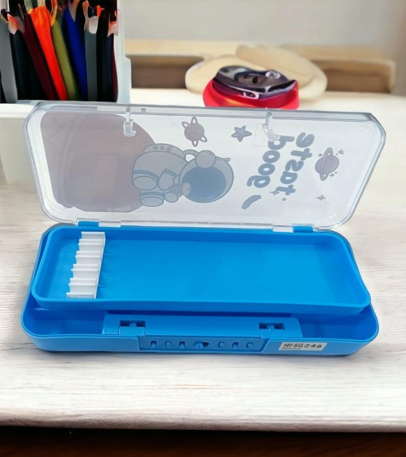 Multipurpose Space Astronaut Theme Geometry Box Number Lock Password Pencil Box - Pack of 1 (Blue) view 2