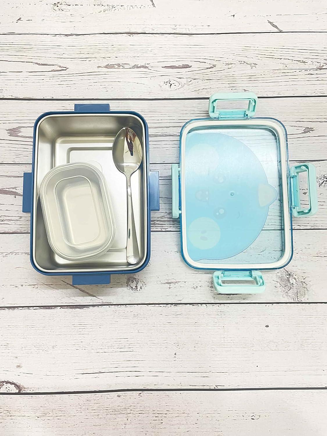 Stainless Steel Lunch Box for Kids, airtight & Leak Proof with Soup Bowl and Cutlery – 700 ml (Blue Color) view 2
