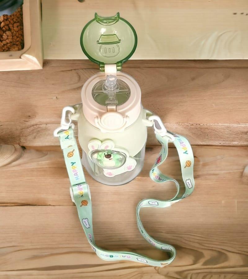 Teddy Bear Water Bottle for Kids - 650 ML, Kids Double-Wall Thermos Flask Cute Water Bottles (Green) view 2