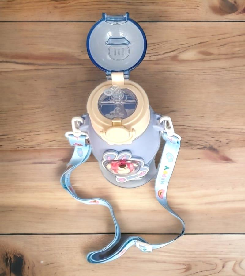 Teddy Bear Water Bottle for Kids - 650 ML, Kids Double-Wall Thermos Flask Cute Water Bottles (Blue) view 2