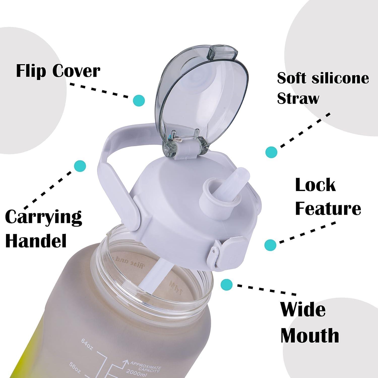 Motivational Water Bottle Set With Sipper - 3 Pieces (2L, 900ml, and 300ml) Light-weight, Leak-proof, BPA-free Water Bottle For Kids & Adults – Grey view 2