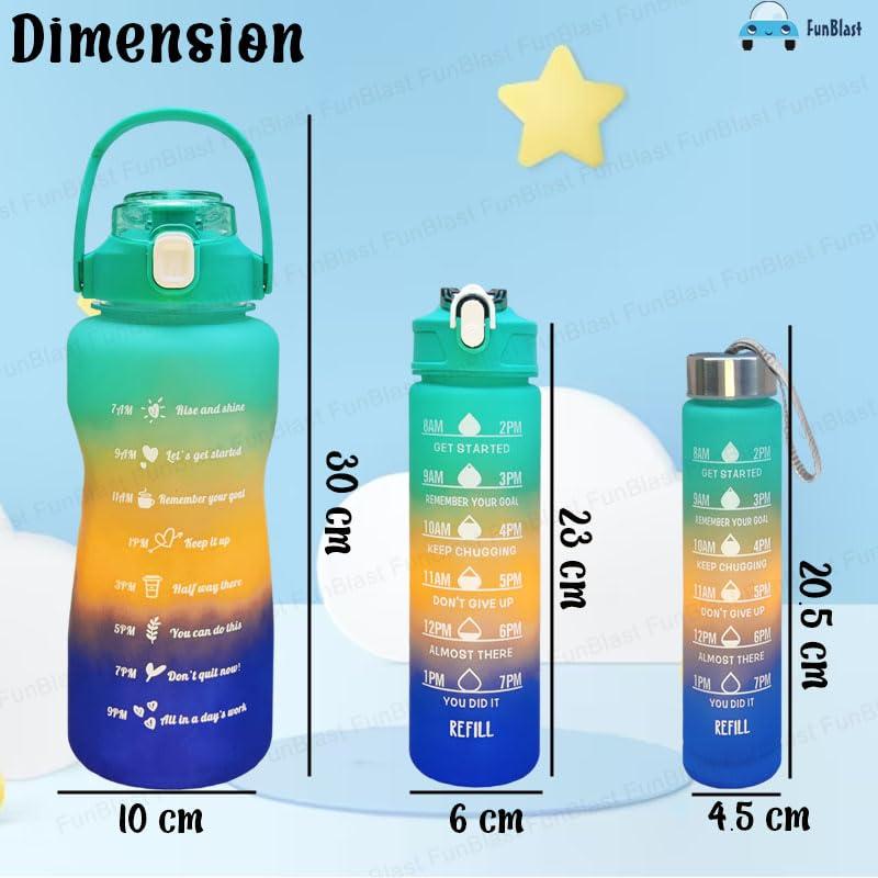 Motivational Water Bottle Set With Sipper - 3 Pieces (2L, 900ml, and 300ml) Light-weight, Leak-proof, BPA-free Water Bottle For Kids & Adults – Green view 2