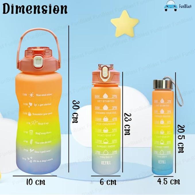 Motivational Water Bottle Set With Sipper - 3 Pieces (2L, 900ml, and 300ml) Light-weight, Leak-proof, BPA-free Water Bottle For Kids & Adults – Orange view 2