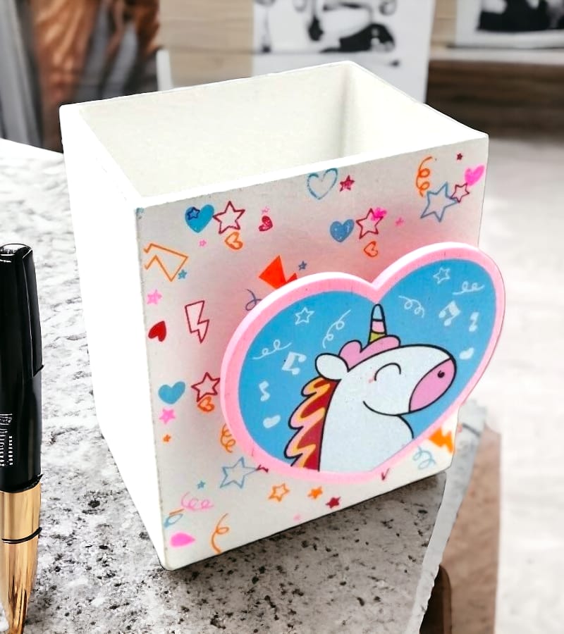 Unicorn Theme Wooden Base Pencil Holder / Pen Stand with Photo Clips for kids - Pack of 1 (Multicolor) view 2