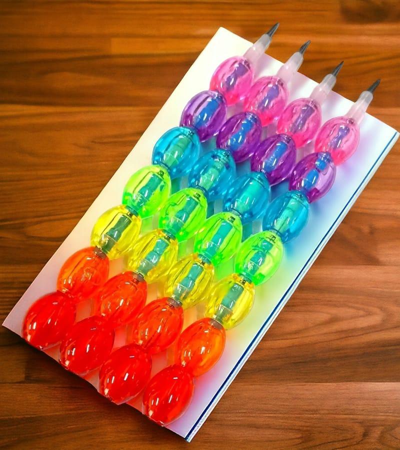 Pearls Design Stacking Pencils, Non-Sharpening Stackable Pencil, Rainbow Color Pencil for Kids Writing, Drawing, Party Favor, School Supplies (Pack Of 4Pcs) view 2