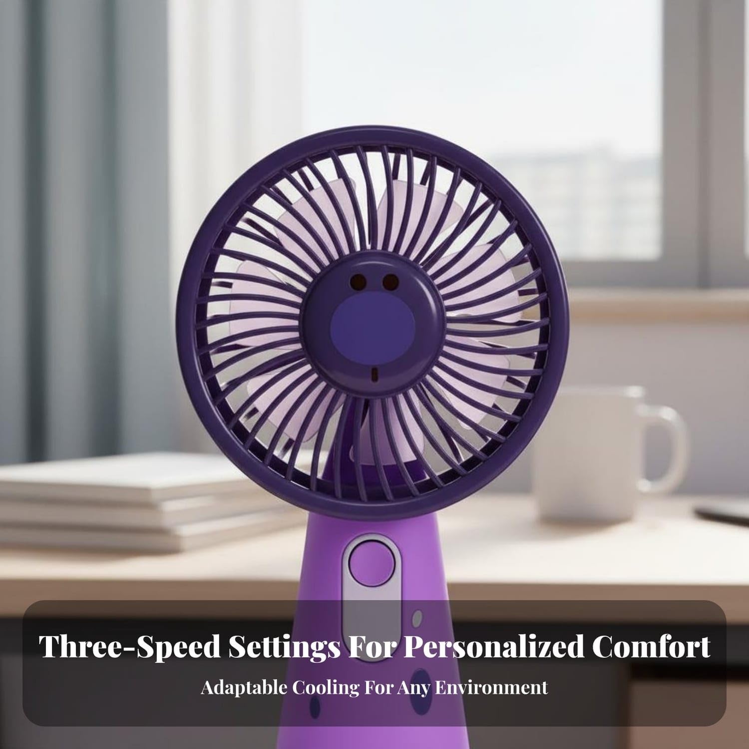 Portable Handheld Fan with Type-C Cable, 3 Speed Settings, USB Rechargeable Mini Desk Fan, Random Color view 4
