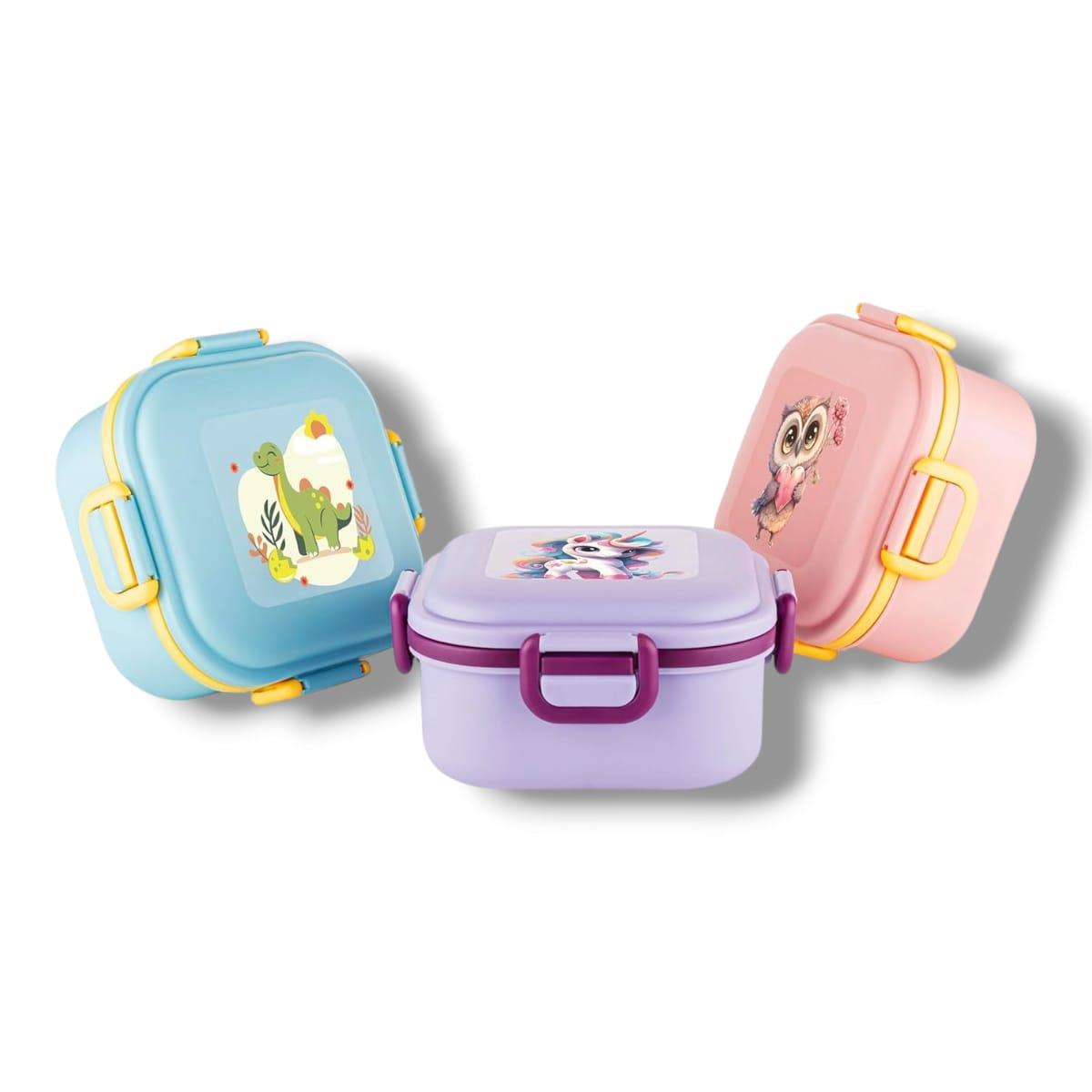 Quick Bite Unicorn Lunch Box – BPA-Free, 3-Compartment Tiffin Box / Plastic Lunch Box with Fork & Spoon – 800ml | Blue view 3