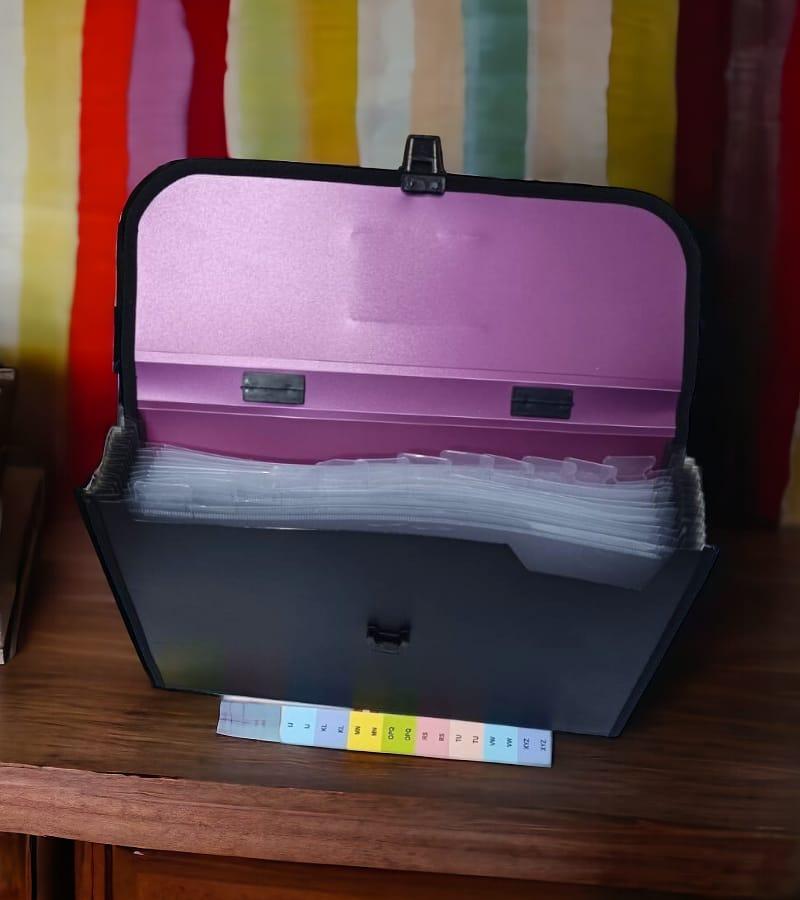 12-Pocket Expanding File Folder with Handle and Buckle Closure - Maroon | A4 Size Document Organizer view 3