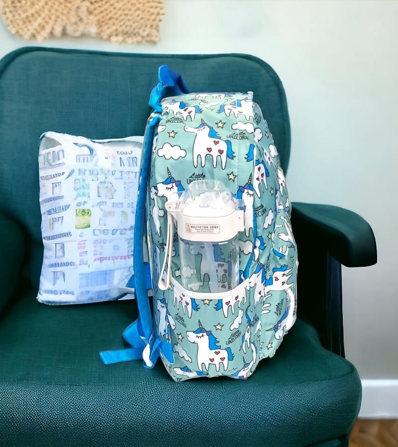 Printed Polyester Small Size Kids Backpack Unisex School Bag with Free Pencil Stationery Pouch (Dark Aqua) view 3