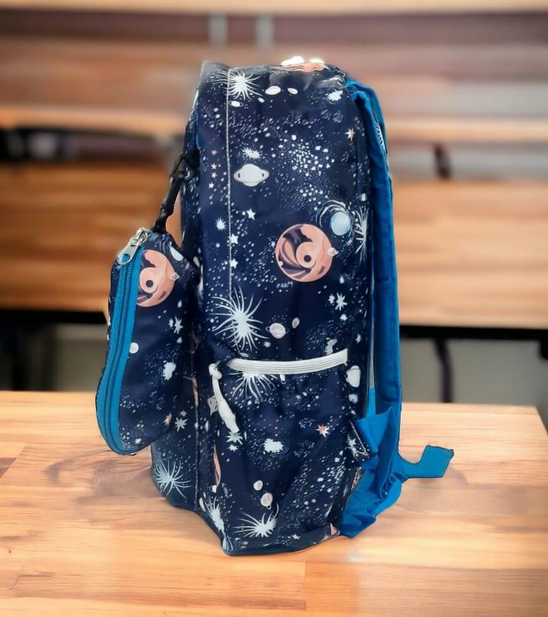 Small Size Kids Bag Printed Unisex School Backpack with Free Pencil Stationery Pouch - Blue (Suitable for Kids up to 5 years) view 3