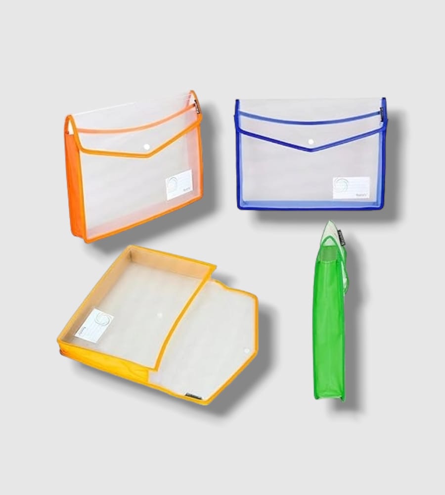 Transparent Poly-Plastic A3 Documents File Storage Bag with Snap Button Closer Expandable File Folder (Pack of 1)  view 3