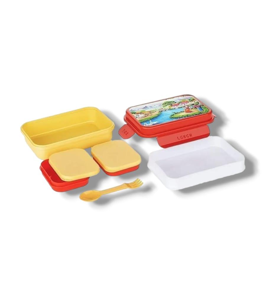 Kids Lunch Box & Air Tight-BPA Free-Inter Lock with 4 Compartment/ Box for Girls, Boys, School & Office view 3