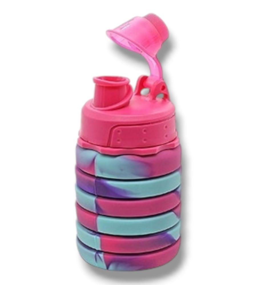 Silicone Expandable Bottle with Snap Hook - Foldable 500ml Leak-Proof Bottle for Men, Women, & Kids (Dark Pink) view 3