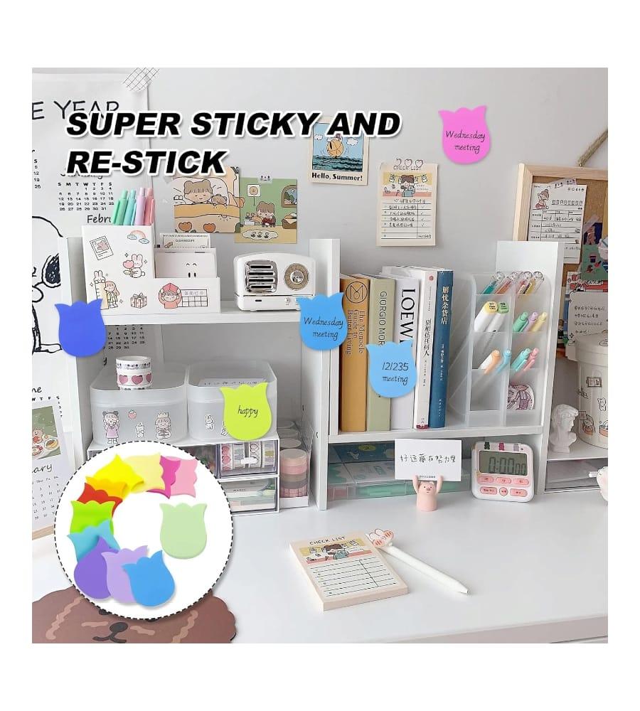 Tulip Shape Sticky Notes, 5 Neons Colors Self-Sticky Notes – 100 Sheets, Multicolour view 3