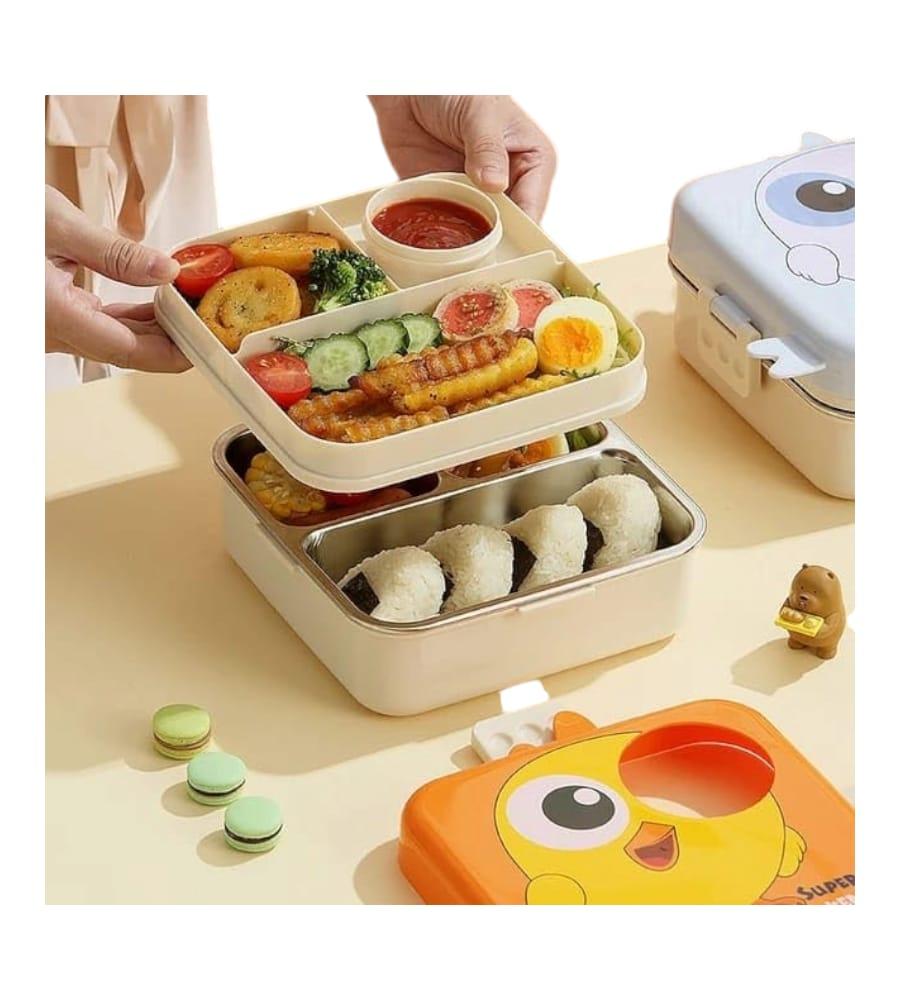 Chicken Printed 3 Compartment 1120ml+70ml Stainless Steel Lunchbox- Stainless Steel, Reusable, Leakproof & Freezer Safe view 3