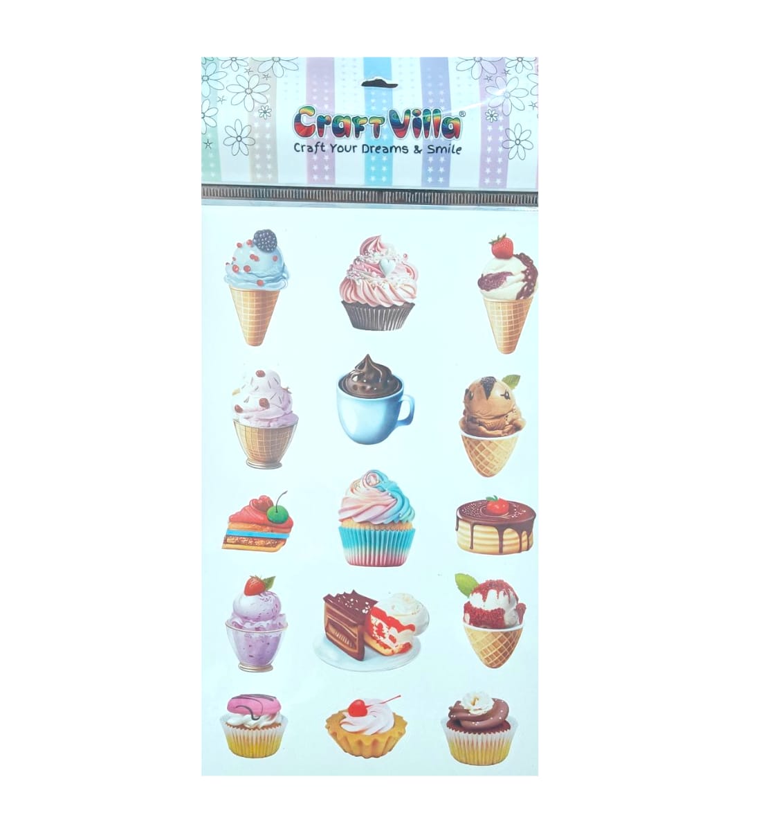 CraftVilla Ice Cream Stickers – Multicolor Stickers 15 PCS | Fun Self-Adhesive Stickers for Kids, Crafts & Decorations (Pack of 2) view 3