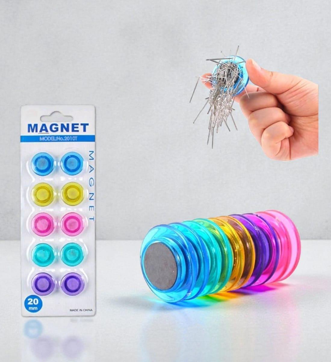Round Multipurpose Magnets 20mm – Set of 10 | Strong Board & Fridge Magnets | Multicolor Plastic Button Magnets for Home, Office & School Use view 3